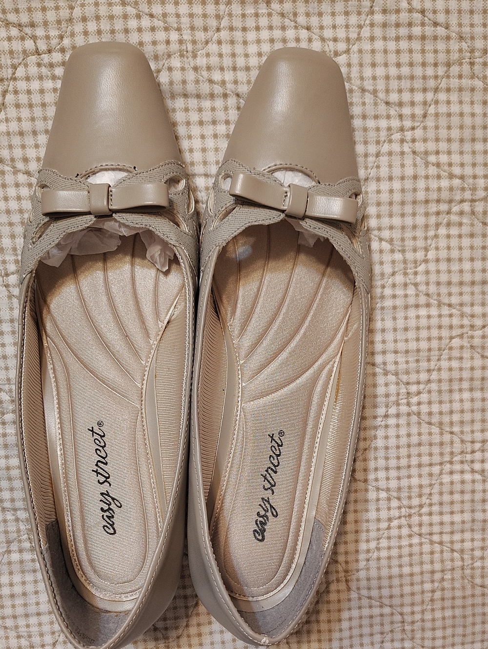 easy street Beige Bow-Accent Low Heel Flats
